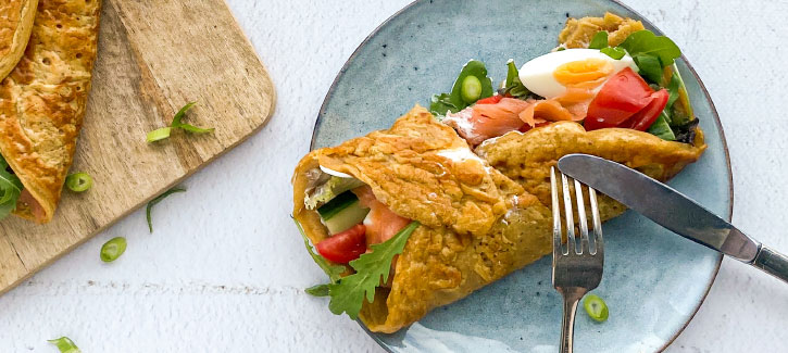 Lachswrap mit Ei, Avocado und Tomaten