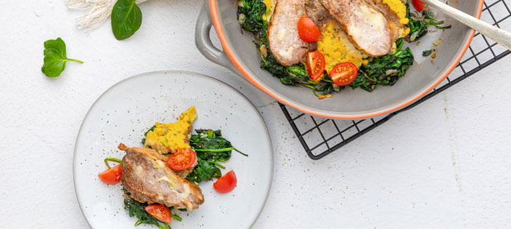 Auflauf mit Schweinefilet Spinat und Tomaten, Low Carb Rezept