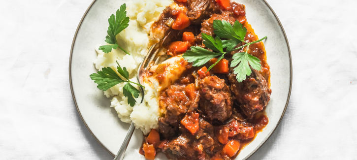Kartoffelpueree mit Schmorfleisch, Low Carb Rezept