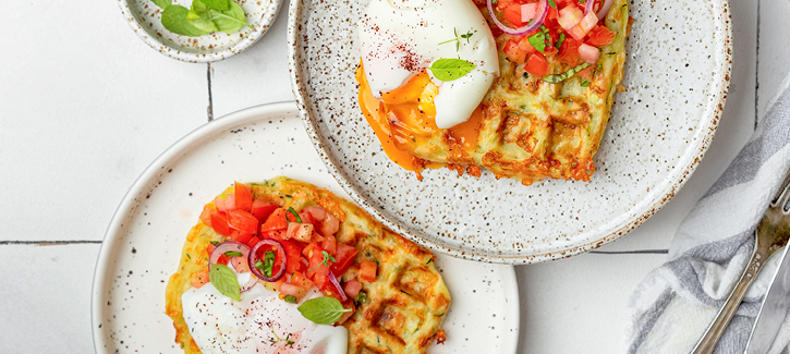 Herzhafte Waffel mit Ei und Tomatensalsa