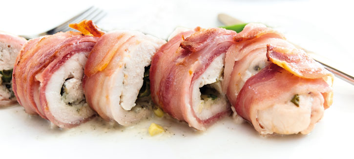 Hähnchen mit Speck und geröstetem Kürbis