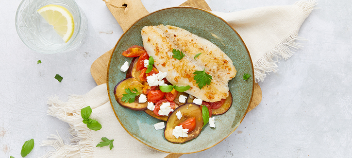 Weißfisch mit gegrillter Aubergine