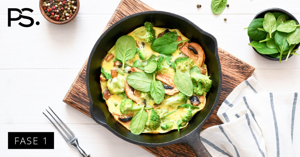 Omelett mit Brokkoli, Champignons und Spinat