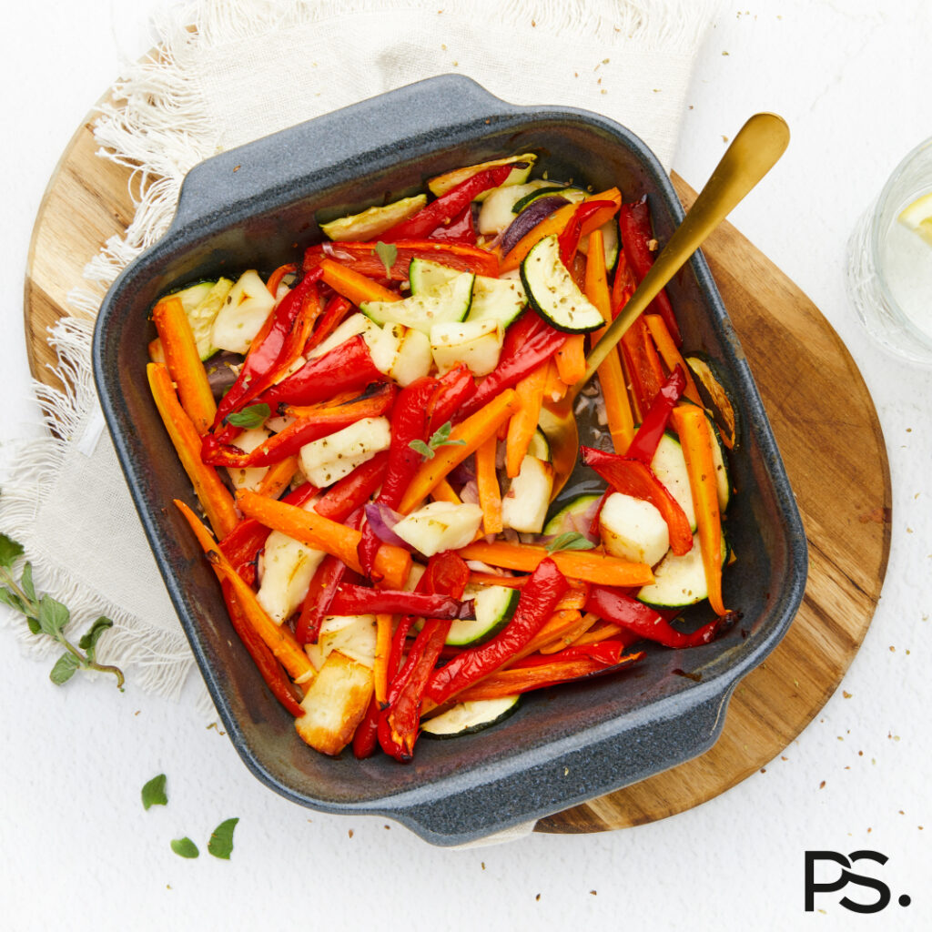 Vegetarisches Backblech mit Halloumi und Gemüse